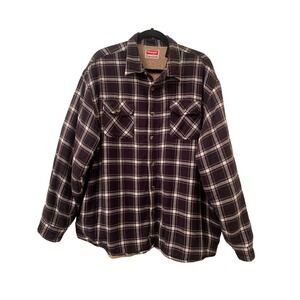 Wrangler Sherpa Lined Flannel Plaid Mens Shirt Jacket Red 2XL Lumberjack
